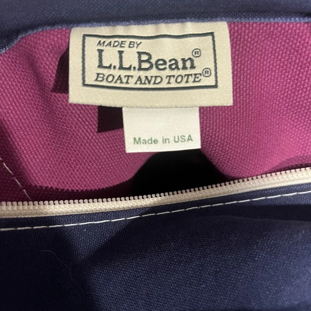 Vintage L.L. Bean Canvas Boat And Tote Bag Pink Blue Medium Zip Top Rare - Picture 9 of 9